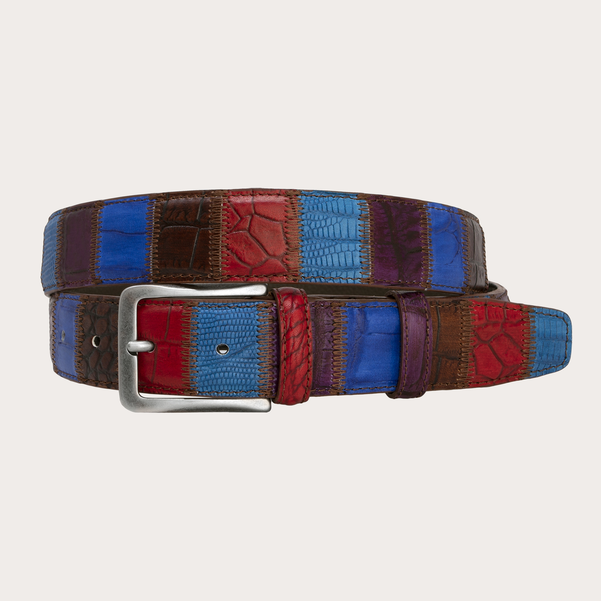 BRUCLE Elegant nickel free patchwork belt hand colored blue brown