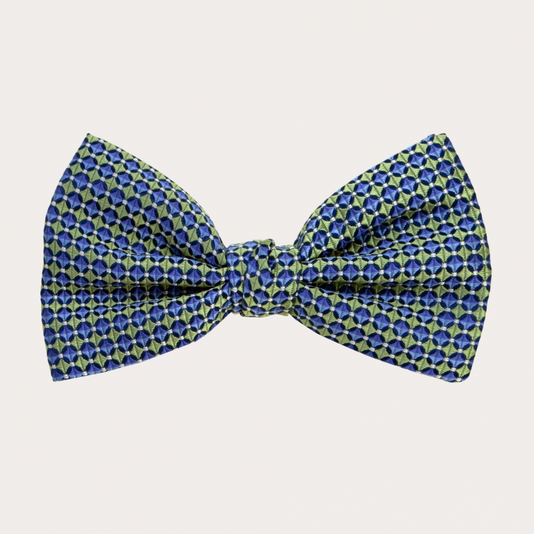 Silk pre-tied bow tie, light blue and green 