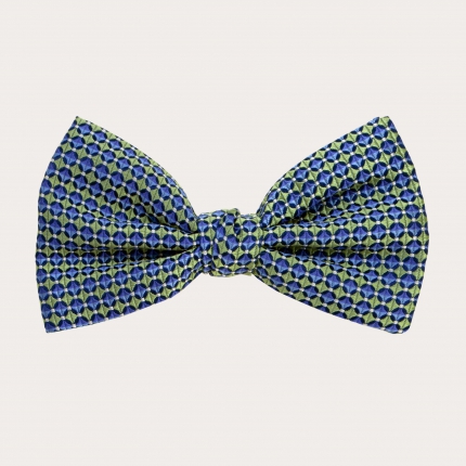 Silk pre-tied bow tie, light blue and green