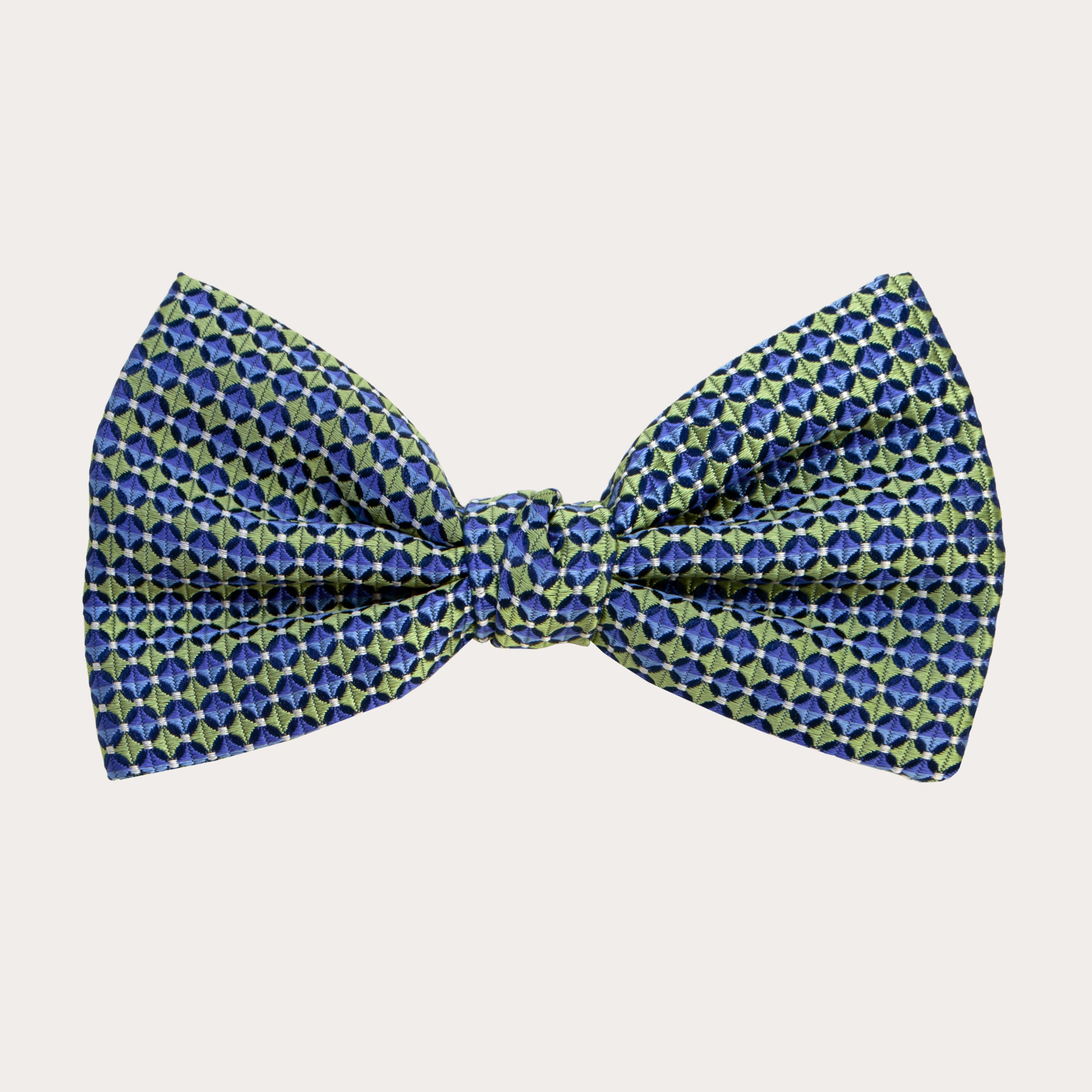 Silk pre-tied bow tie, light blue with squares pattern