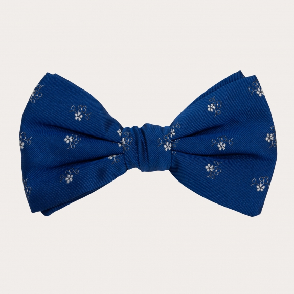 BRUCLE Navy blue jacquard silk bow tie with tone-on-tone floral pattern