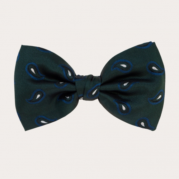 Original silk bow tie with paisley pattern, green