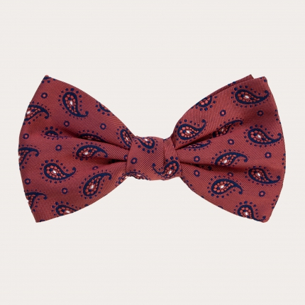 Elegant silk bow tie, red and blue paisley pattern