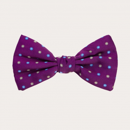 Purple bow tie with blue and yellow flowers pattern
