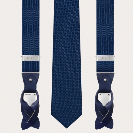 Coordinated suspenders and necktie in silk, floral pattern