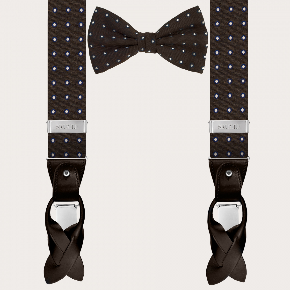 braces suspenders and bow tie brown dot silk
