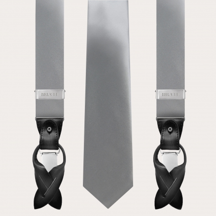Abgestimmte Hosenträger und Krawatte aus Seidensatin, grau