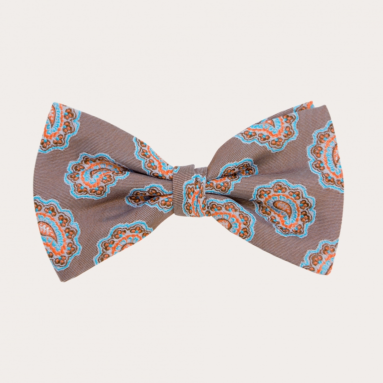 Exclusive silk bow tie with paisley pattern, dove gray