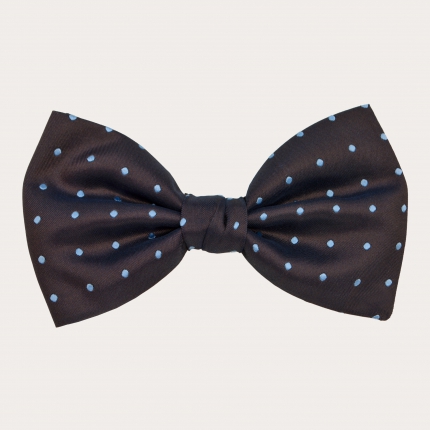 Elegant brown bow tie with light blue dotted pattern
