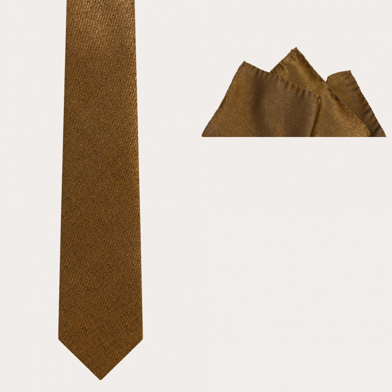 Iridescent gold colored tie and pocket square set
