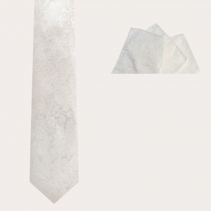 Wedding set tie and pocket square in fine white jacquard silk