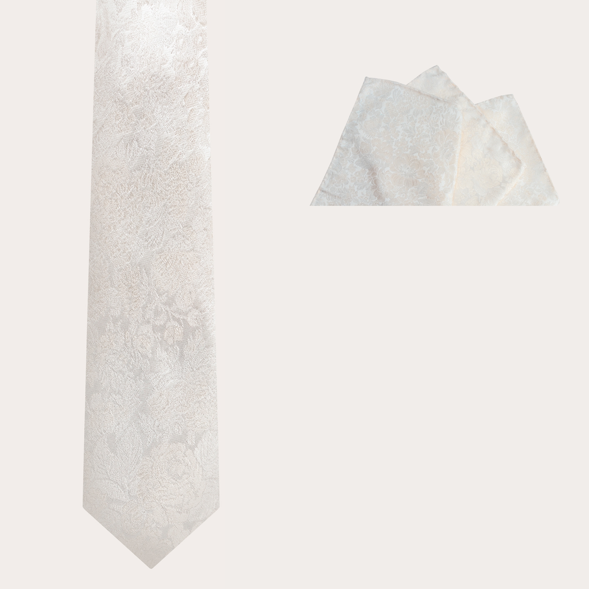 Set da matrimonio cravatta e pochette in raffinata seta jacquard bianca