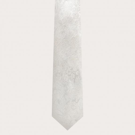 Ensemble de mariage cravate et pochette en fine soie jacquard blanche