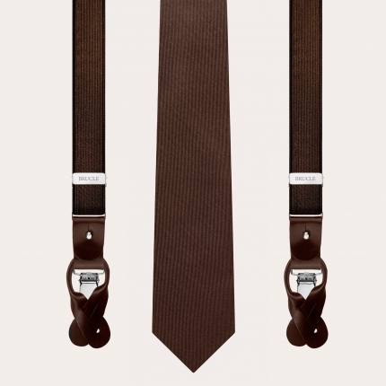 Conjunto ceremonia corbata marrón y tirantes