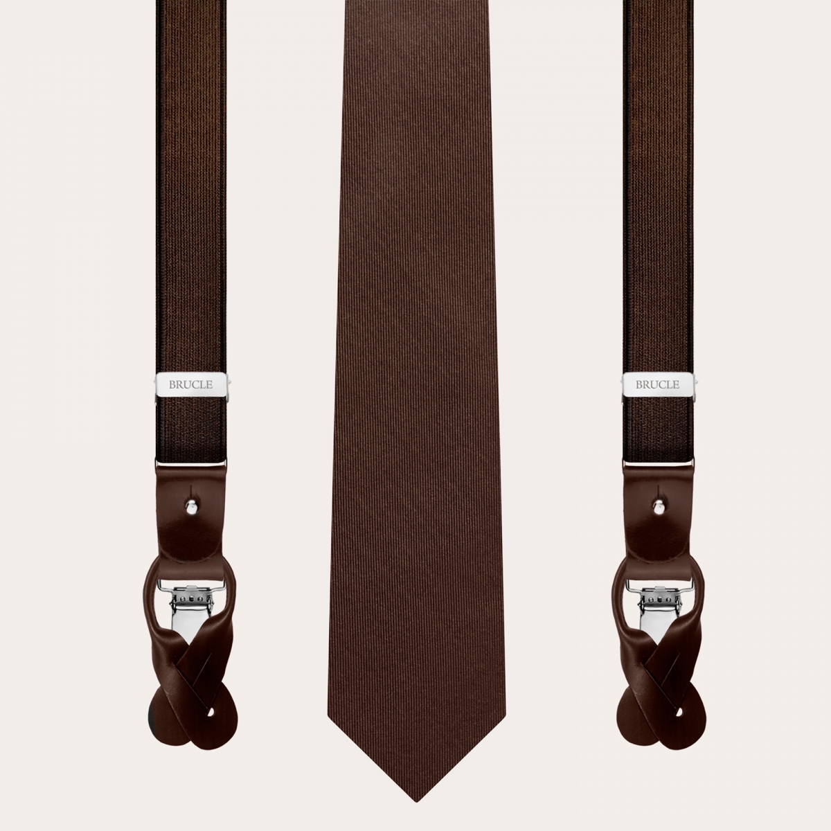 Conjunto ceremonia corbata marrón y tirantes