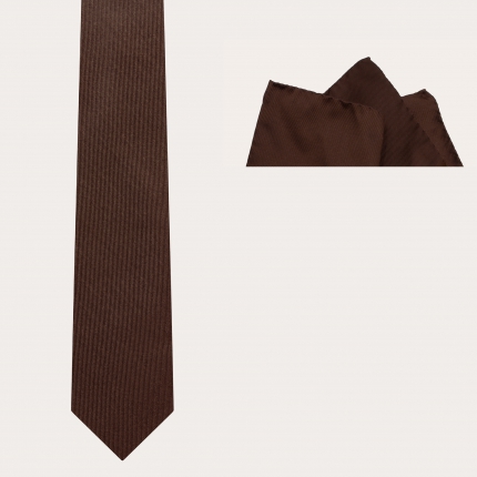 Brown necktie and pocket square set