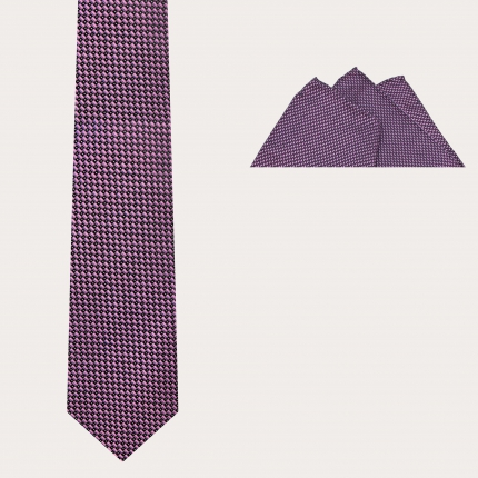 Conjunto de ceremonia corbata y pañuelo de bolsillo, rosa con estampado de puntos