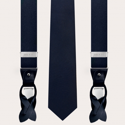 Navy blue necktie and suspenders ceremony set