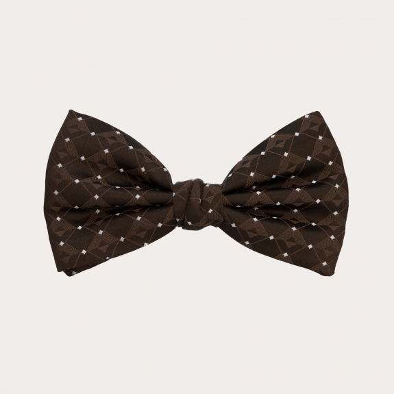 Coordinated set of elastic satin suspenders and brown jacquard silk bow tie