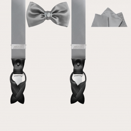 BRUCLE Ceremony set of suspenders, bow tie and pocket handkerchief in satin silk
