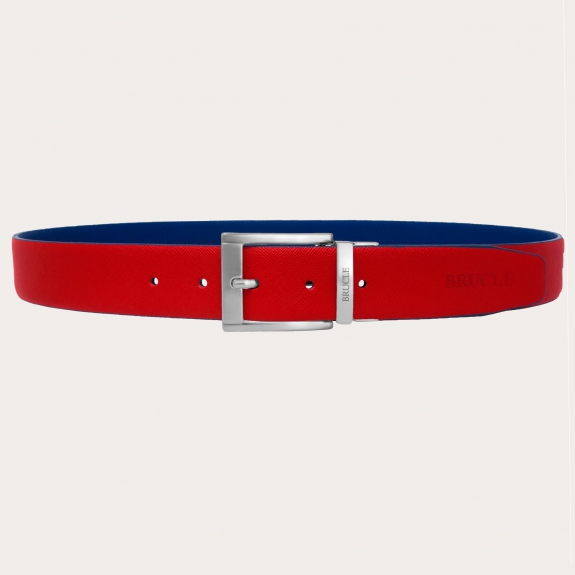 Reversible leather belt, red and royal blue