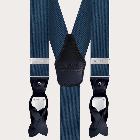 Elegant set of elastic suspenders, tie and pocket square in polka dot silk