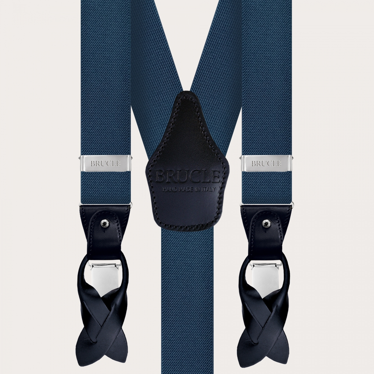 BRUCLE Elegante set di bretelle elastiche, cravatta e fazzoletto da taschino in seta a pois