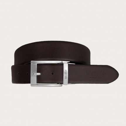 Reversible black and dark brown saffiano business belt