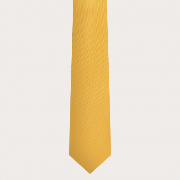 BRUCLE Coordinated set of black suspenders, necktie and pocket square in yellow silk