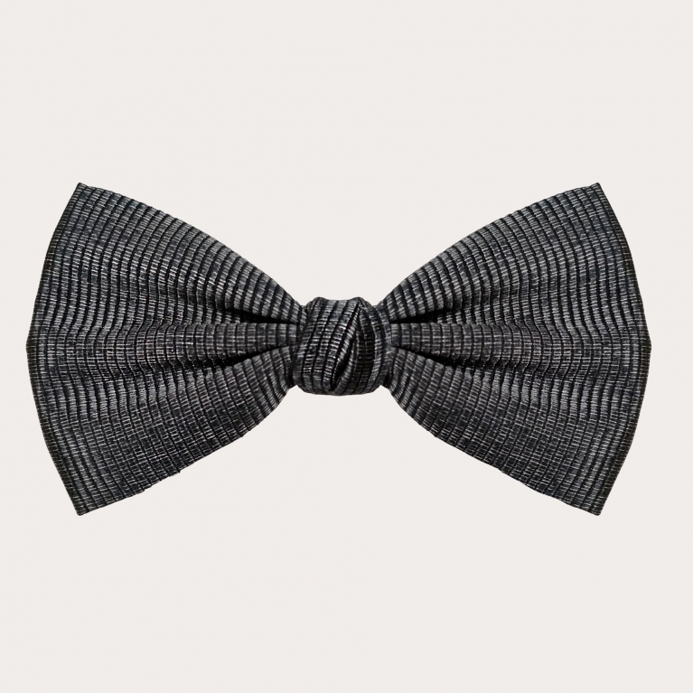 Noeud papillon pour homme en jacquard de soie chiné noir et argent