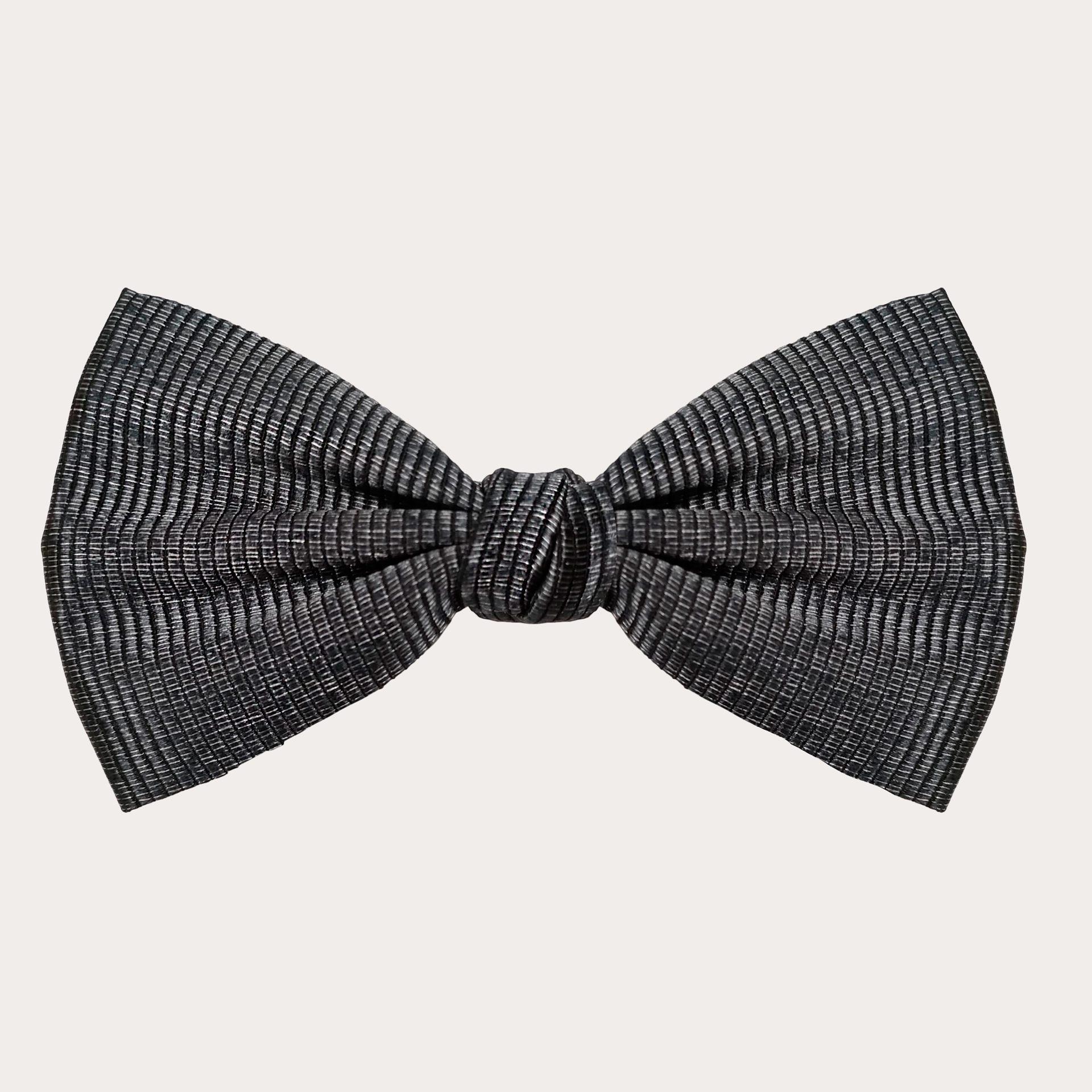 Men's bow tie in black and silver melange jacquard silk