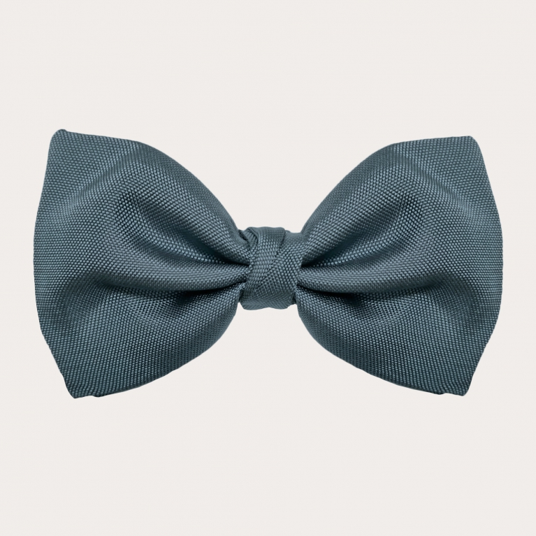 Elegant set of elastic suspenders, bow tie and pocket square in dusty blue jacquard silk