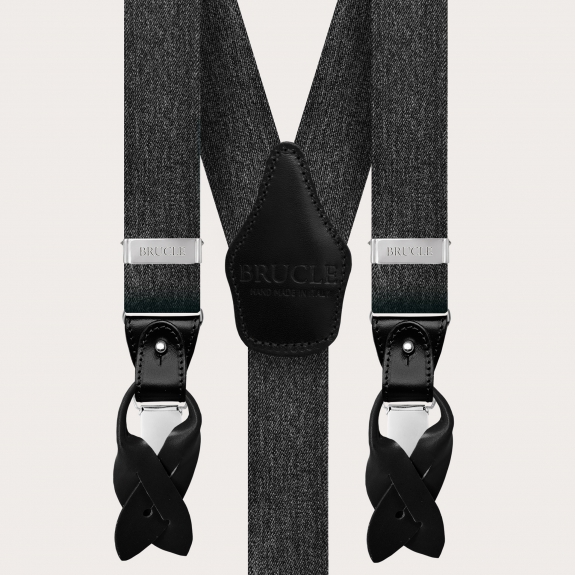 BRUCLE Melange set of elastic suspenders and bow tie, black and silver