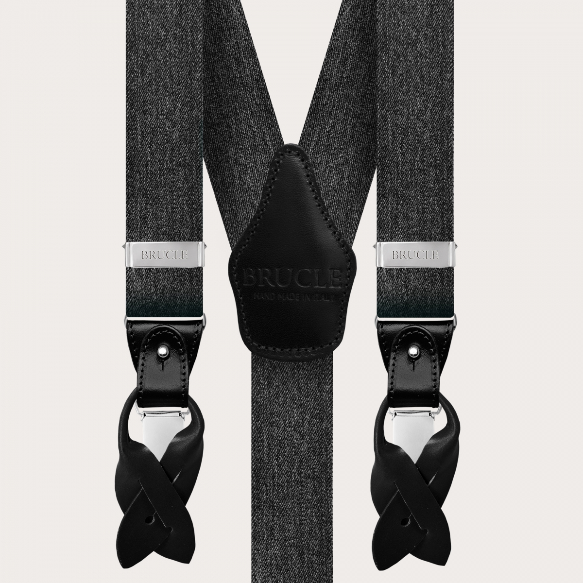 BRUCLE Melange-Set aus elastischen Hosenträgern und Fliege, schwarz und silber