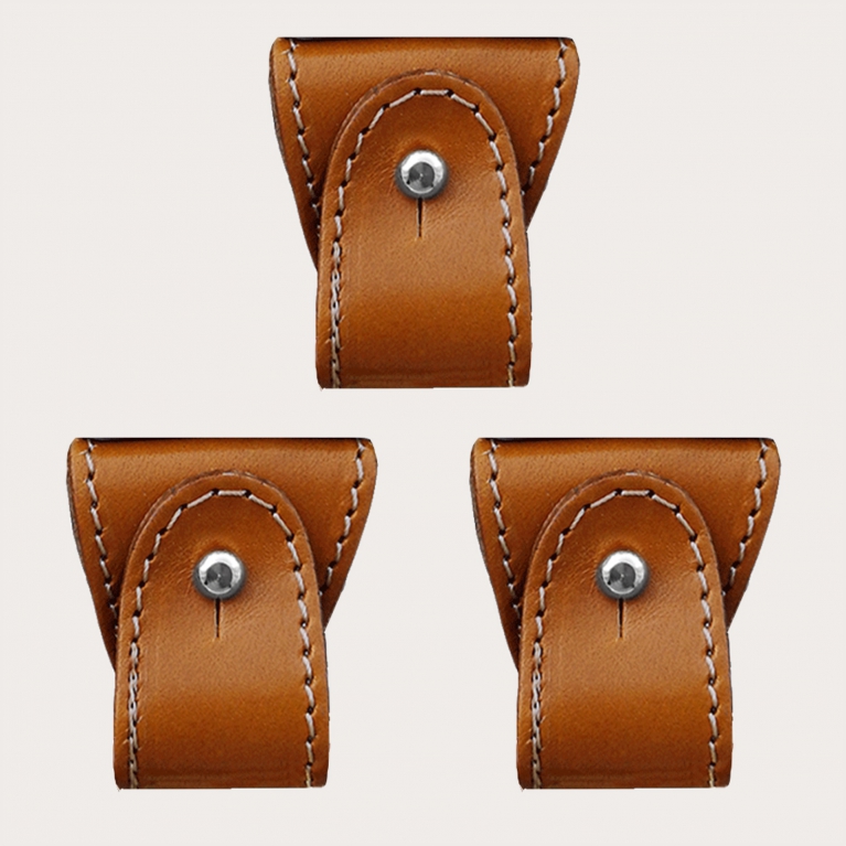 Replacement set of leather ends for dual use suspenders, 3 pcs., cognac brown