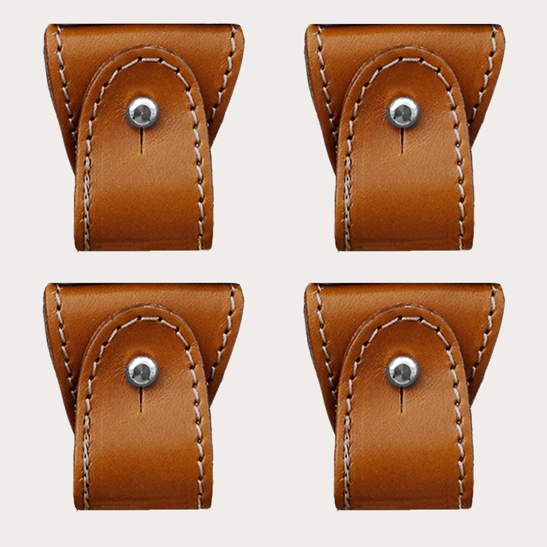 Replacement set of leather ends for dual use suspenders, 4 pcs., cognac brown