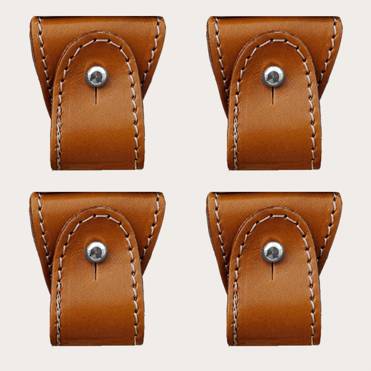 Replacement set of leather ends for dual use suspenders, 4 pcs., cognac brown