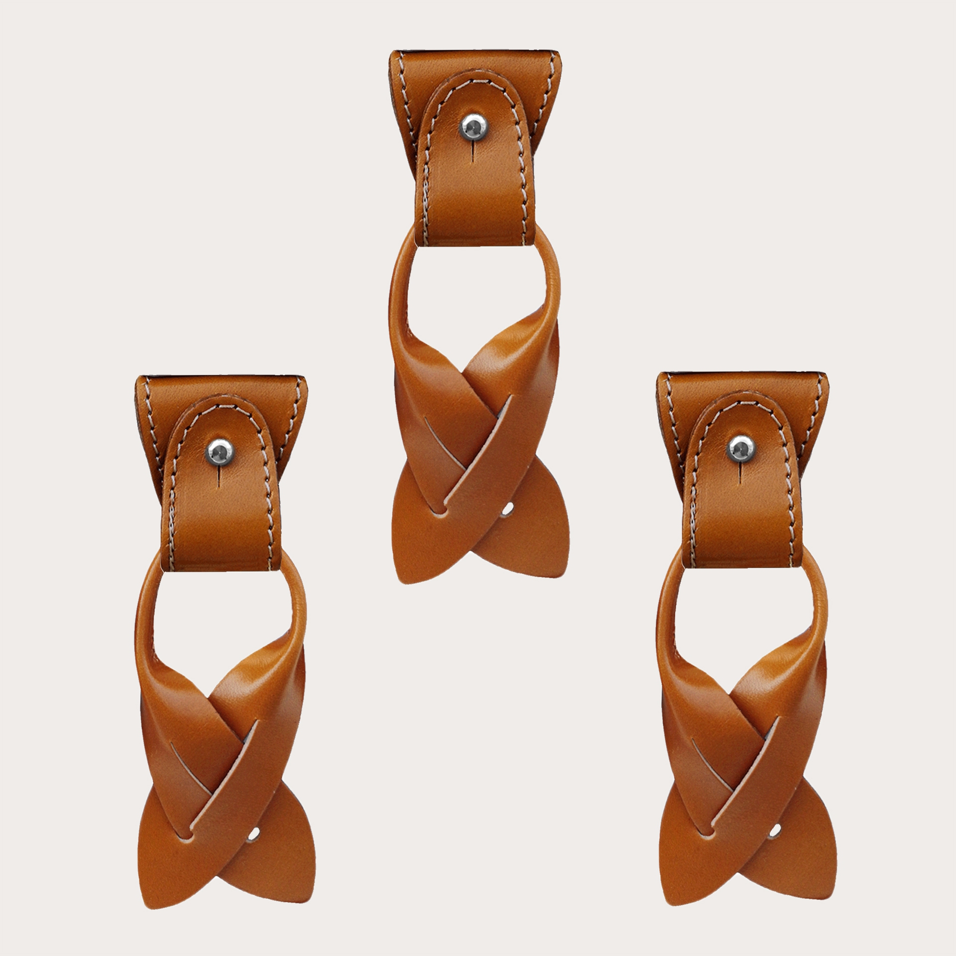 Replacement for Y-shape suspenders ends+ears strips for button end, cognac