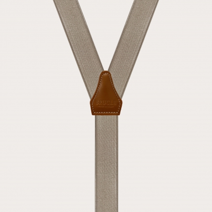 Formal skinny Y-shape elastic suspenders with clips, satin tan
