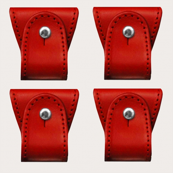 Replacement set of leather ends for dual use suspenders, 4 pcs., red