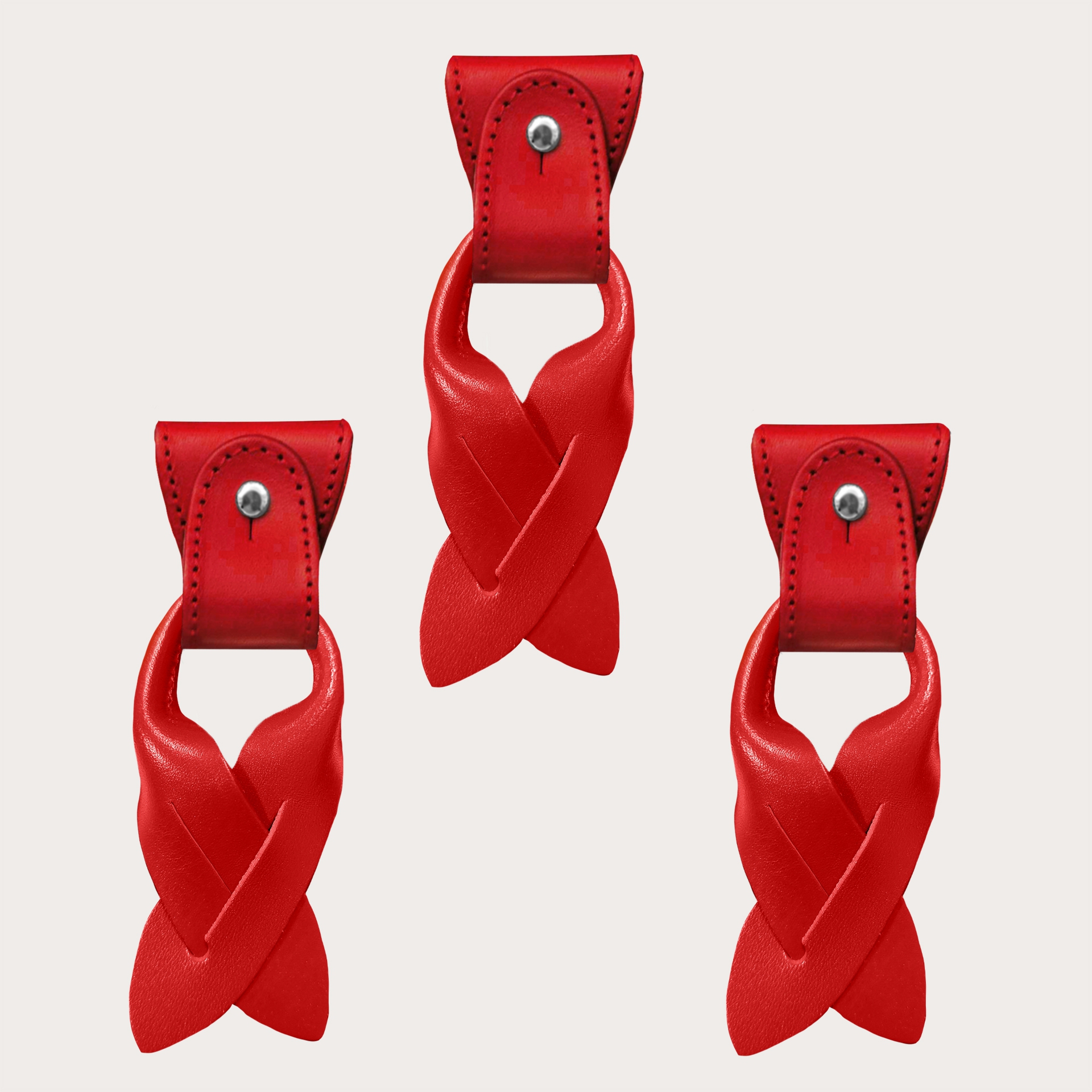 Konvertierbare Enden + terminals für Knöpfe rot aus Leder für Hosenträger Y-Form Hosenträger mit Clips oder zum Knöpfen