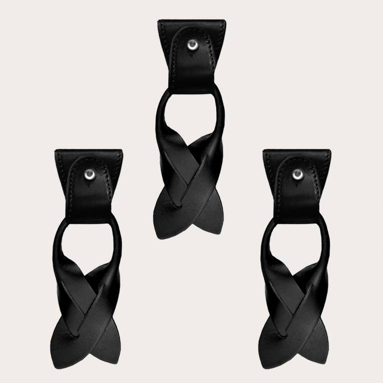 Replacement for Y-shape suspenders- convertible ends + ears strips for button end, black