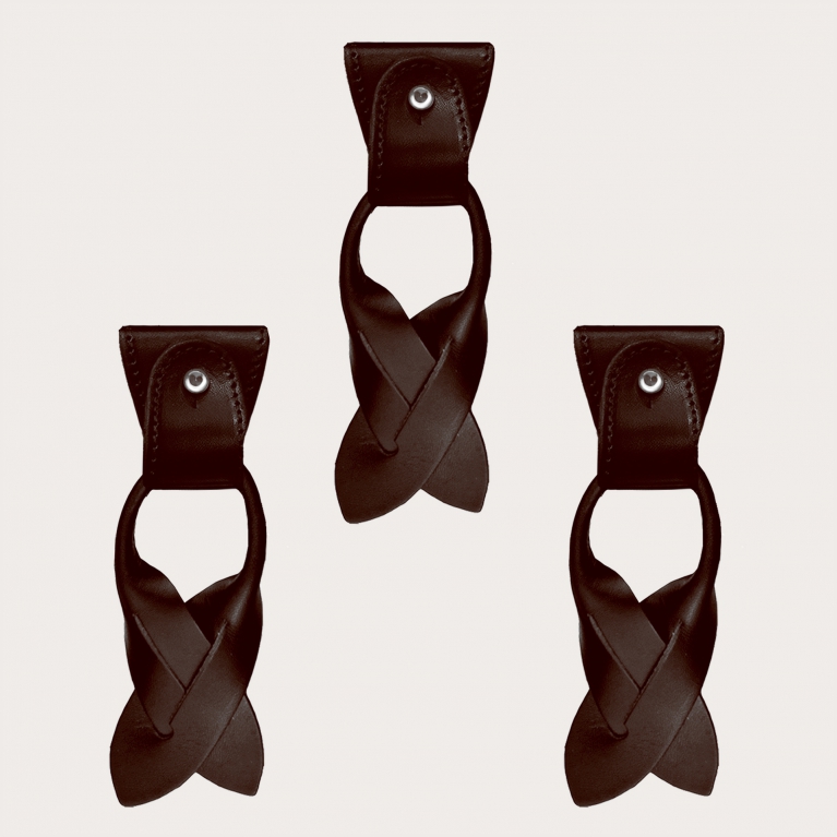 Replacement for Y-shape suspenders- convertible ends + mustache connectors for button end, dark brown