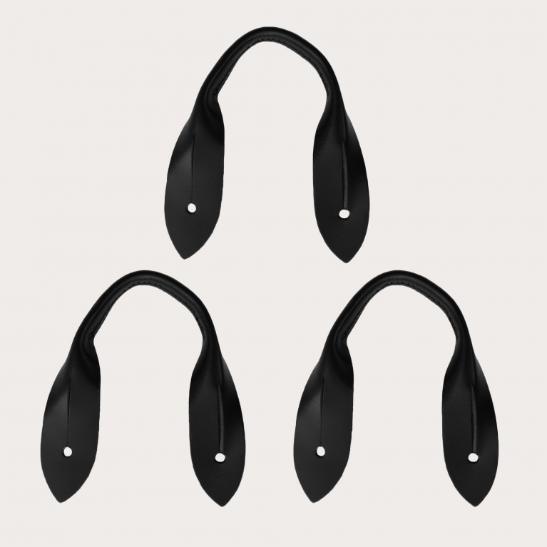Leather attachment moustaches for button-end suspenders, set 3pcs black