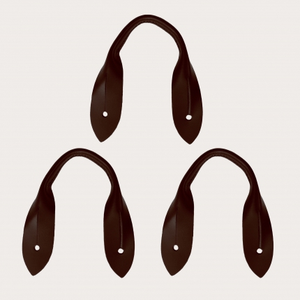Leather attachment moustaches for button-end suspenders, set 3pcs dark brown
