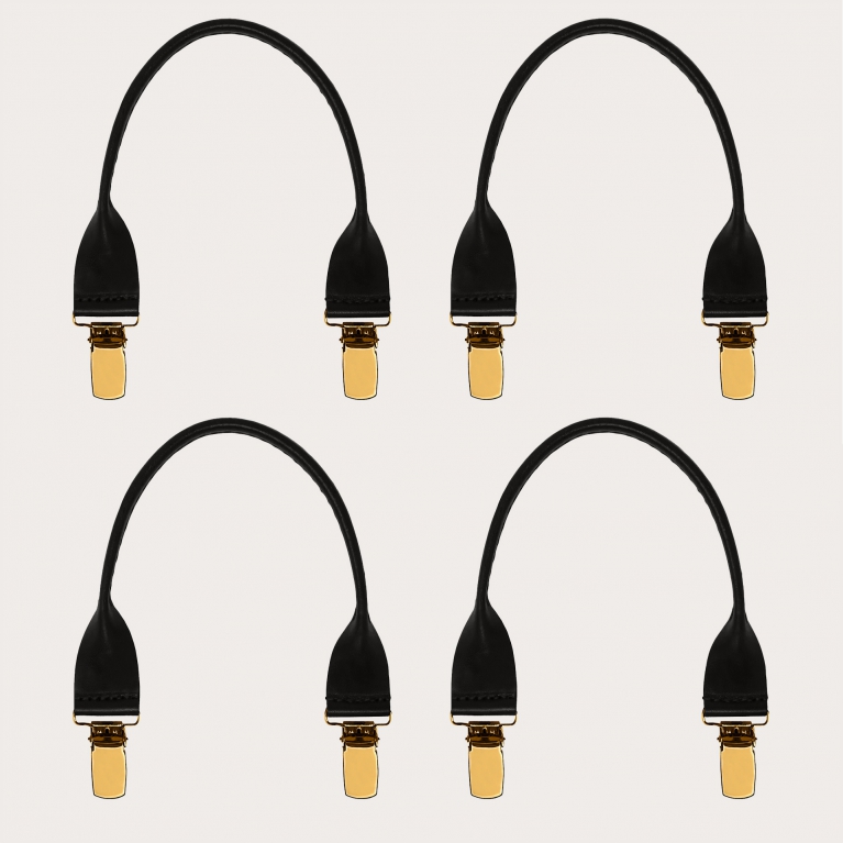 Leather connectors with golden clips, 4 pcs., black
