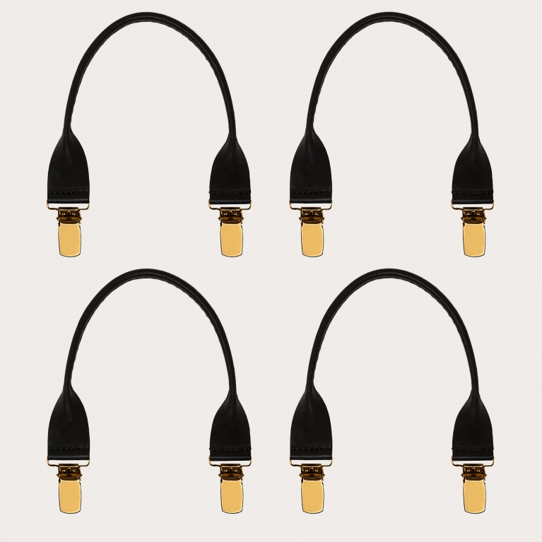 Lederverbinder mit goldenen Clips, 4 Stk., schwarz
