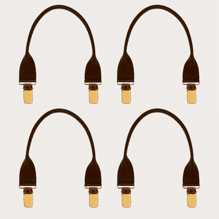 Leather connectors with golden clips, 4 pcs., dark brown