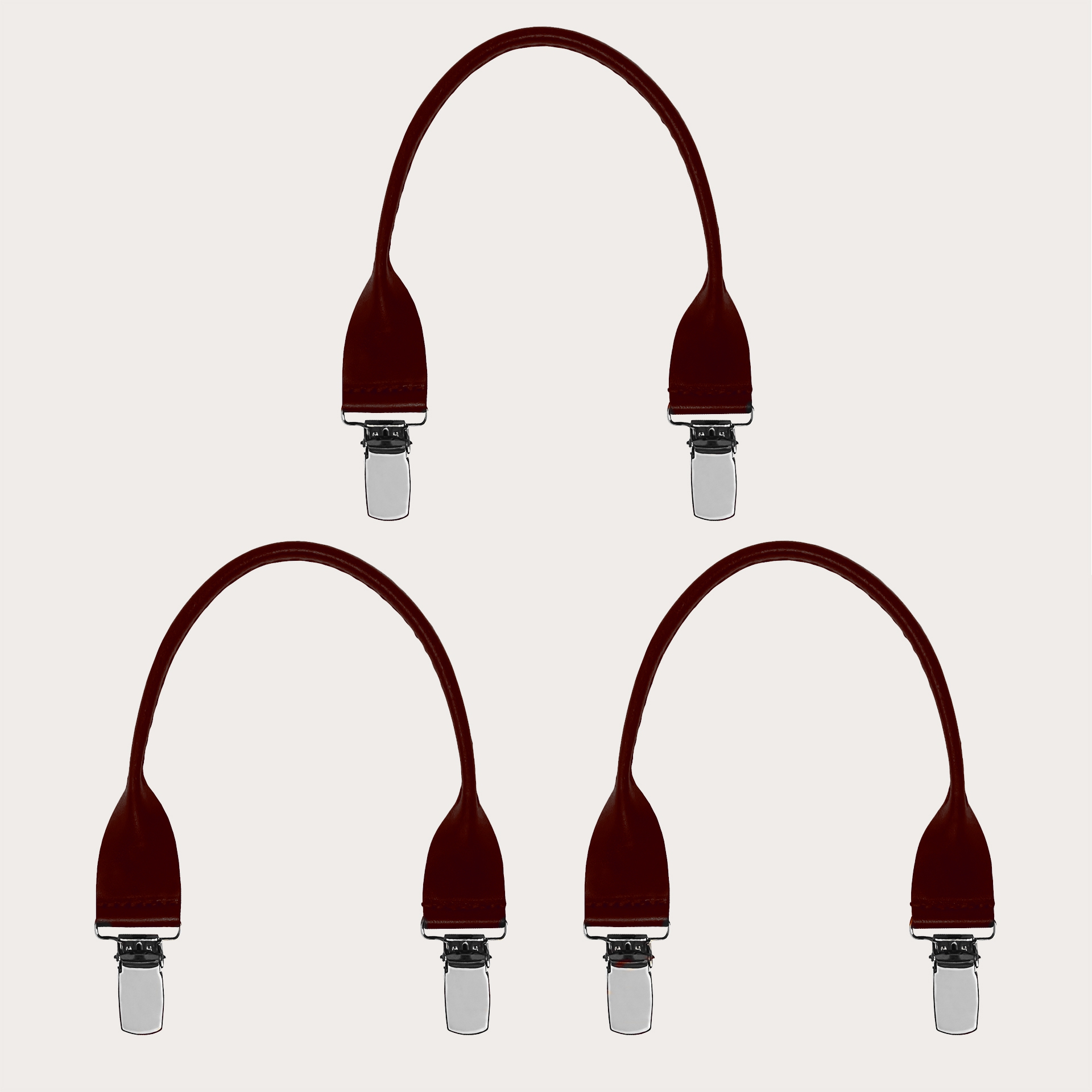 Leather buttonhole braces with clips, 3 pieces, red bordeaux