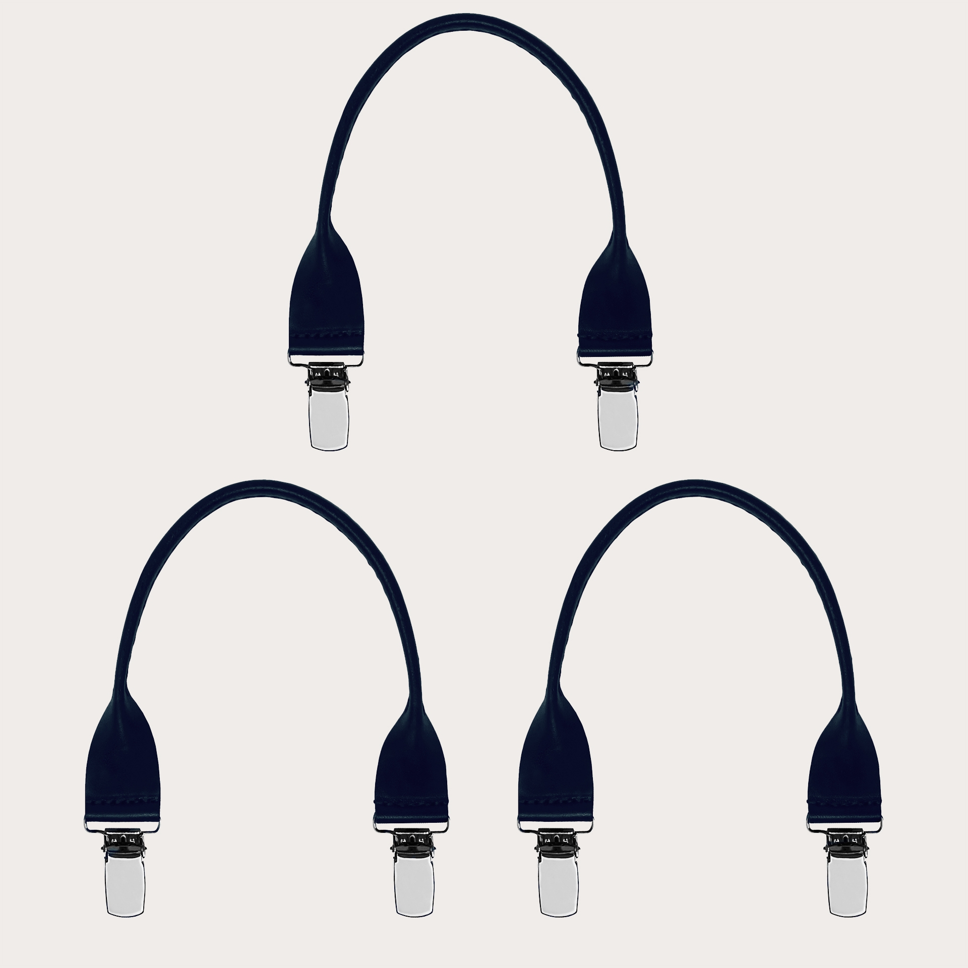 Leather buttonhole braces with clips, 3 pieces, blue